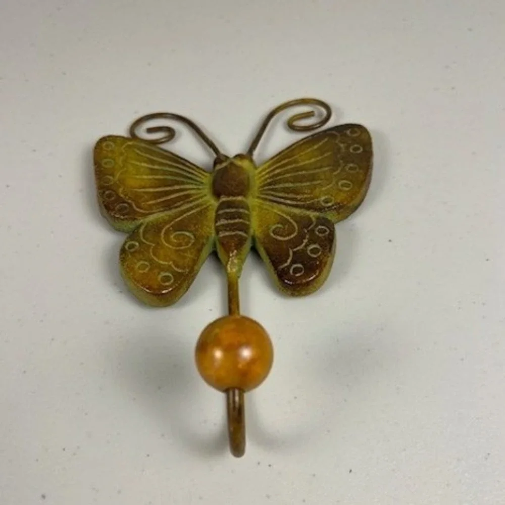 Vintage Style Metal Butterfly Wall Hook Antiqued Gold Green Verdigris 8